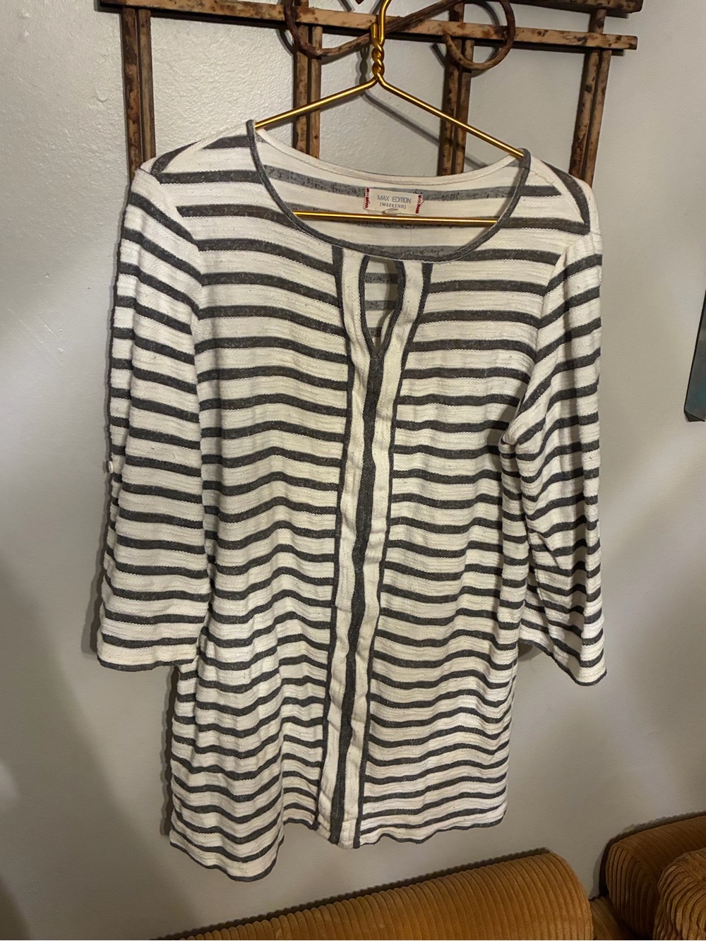 Max Edition Striped Knit Tunic, dress or swimsuit coverup - White & Gray